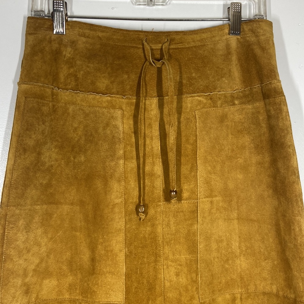 Wilsons Leather Brown A Line Midi Skirt Pockets Sz 4 - Picture 2 of 6